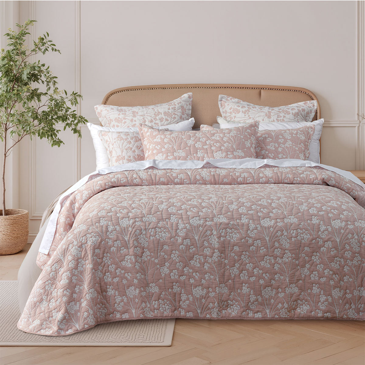 Bianca Myra Blush Floral Jacquard Bedspread Set Double