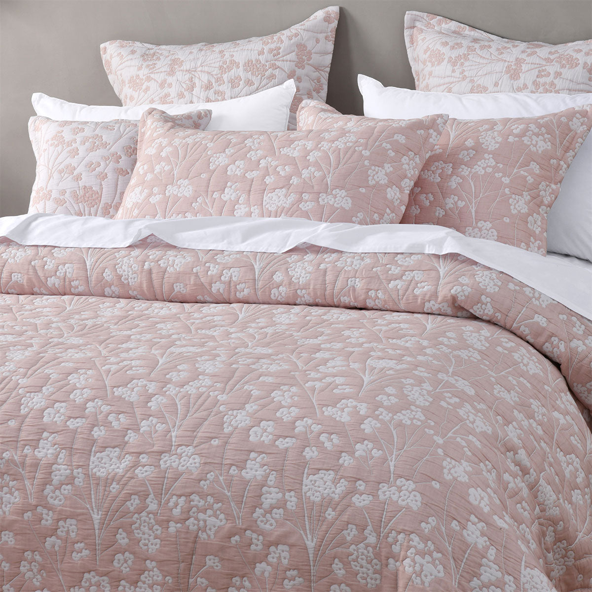 Bianca Myra Blush Floral Jacquard Bedspread Set Single
