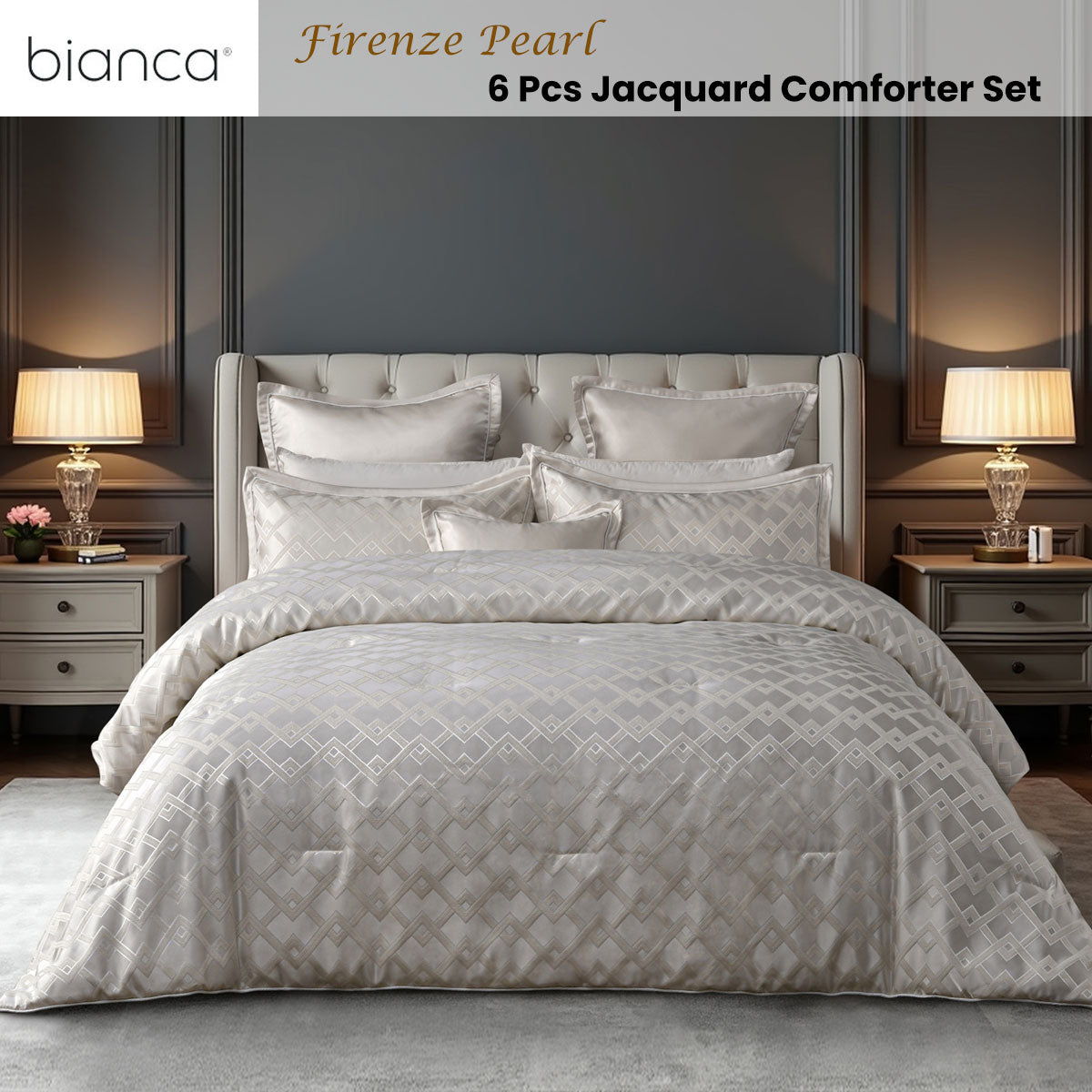 Bianca Firenze Pearl 6 Pcs Jacquard Geometric Comforter Set Queen/King