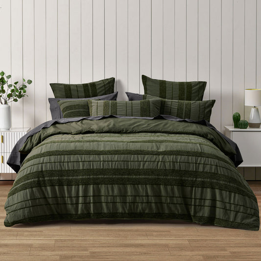 Bianca Avery Forest Chenille Striped Quilt Cover Set King
