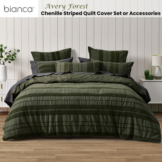 Bianca Avery Forest Chenille Striped Quilt Cover Set King