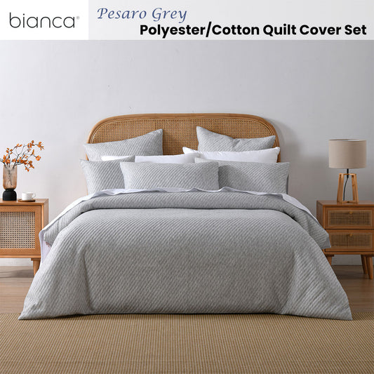 Bianca Pesaro Grey Polyester Cotton Quilt Cover Set Queen