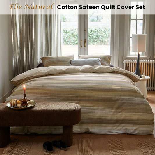 Bedding House Elie Natural Cotton Sateen Quilt Cover Set Queen