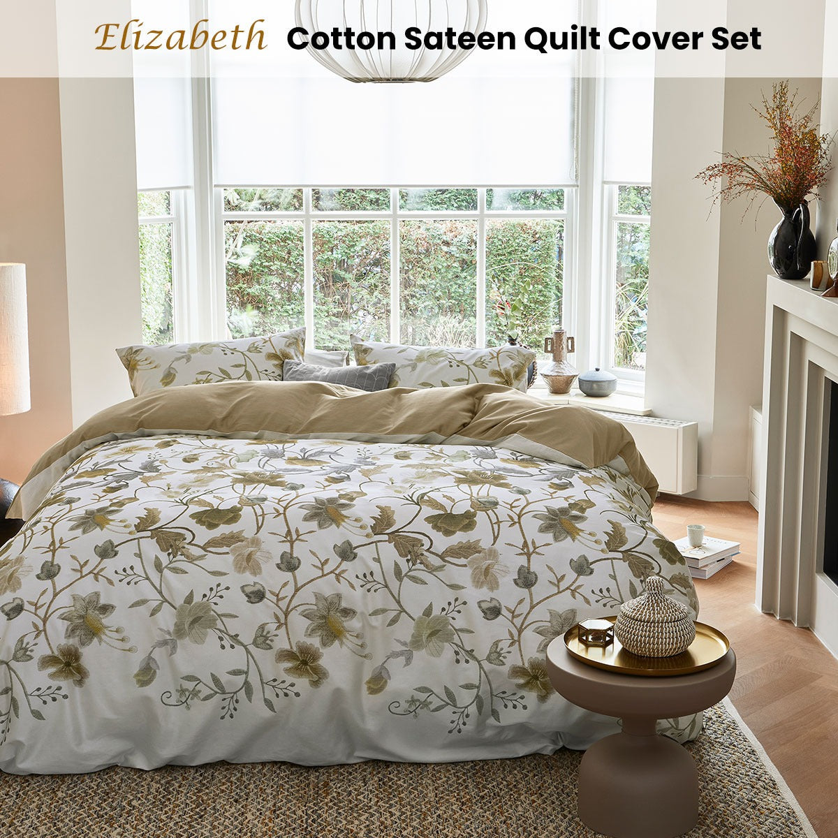 Bedding House Elizabeth White Cotton Sateen Quilt Cover Set King