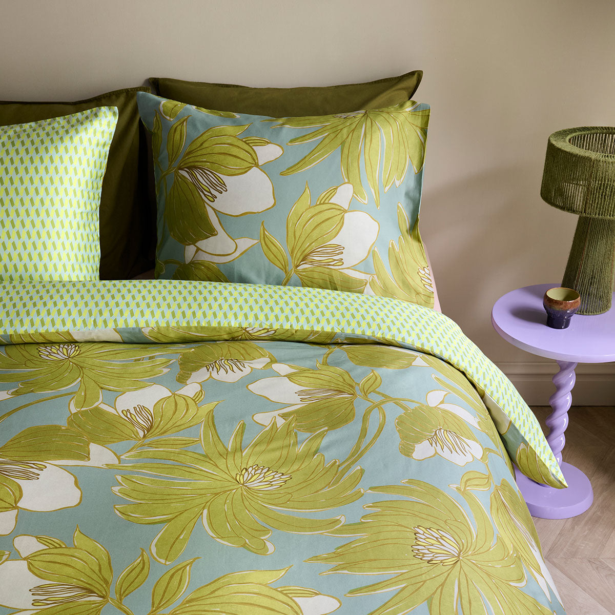 Oilily Melodi Green Cotton Floral Quilt Cover Set King