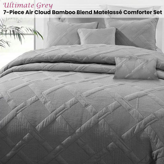Ramesses Ultimate Grey 7- Piece Air Cloud Bamboo Blend Matelasse Comfort Set King