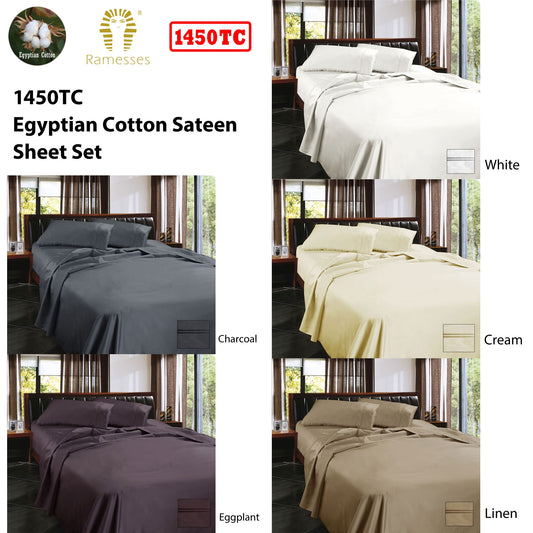 Ramesses 1450TC Egyptian Cotton Sateen Sheet Set Linen King