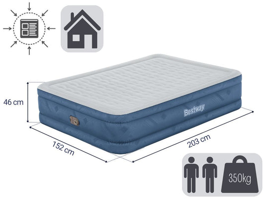 2.03m x 1.52m x 46cm Fortech Snugable Top Air Inflatable Mattress Queen Built-in AC Pump By Bestway