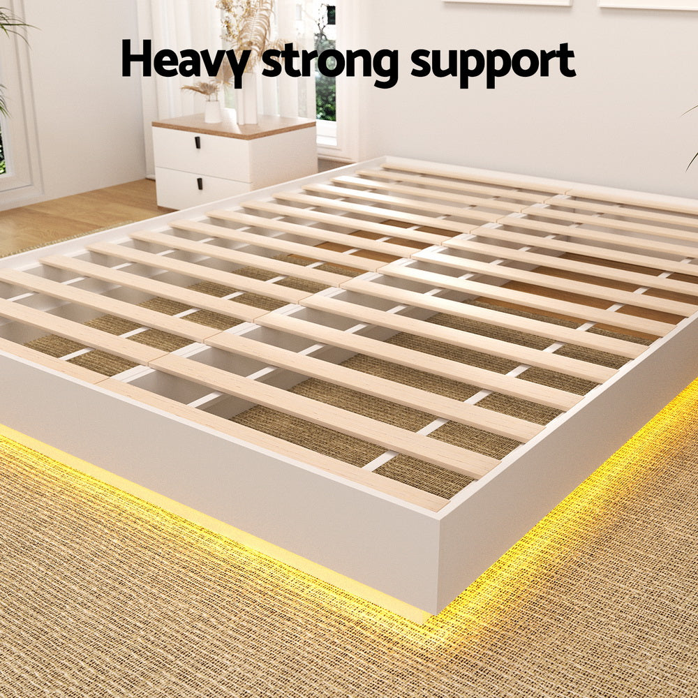 Queen Bed Frame with 16Colour Led Light Wooden Platform Bed Base DAYGLOW By Artiss