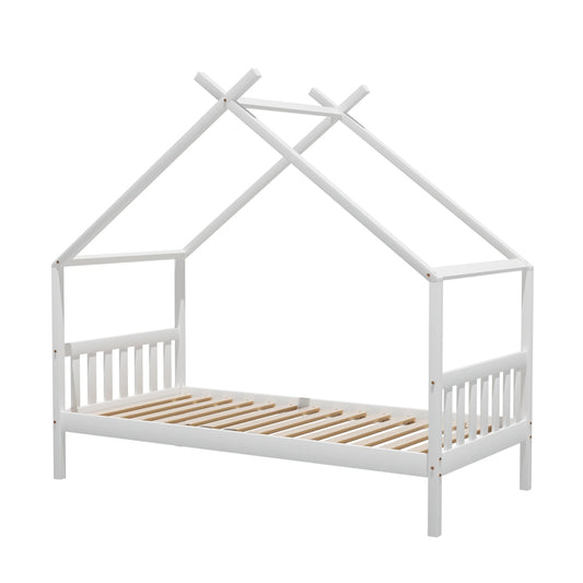 Bed Frame Wooden Base Kids Single Timber House Beds White By Artiss