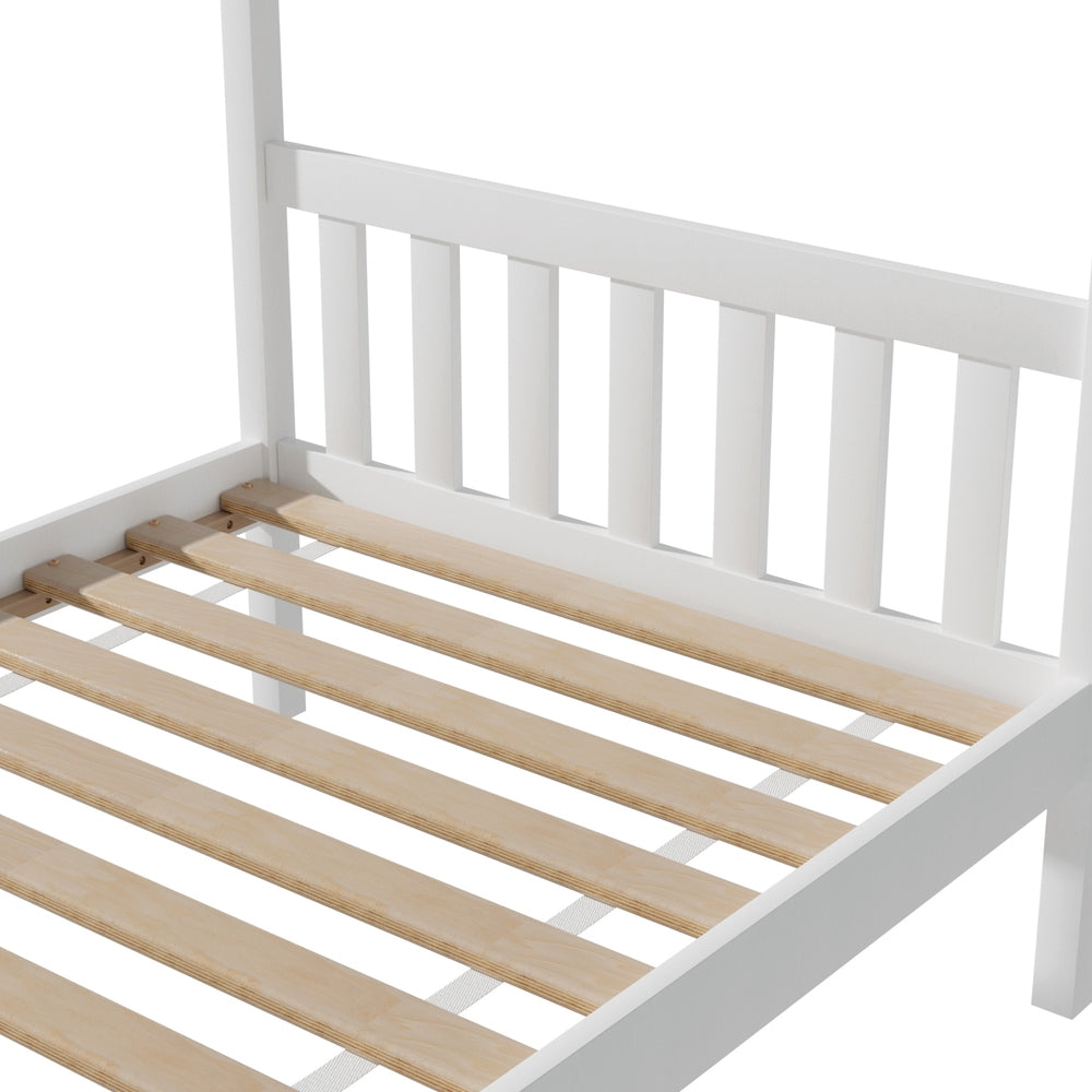 Bed Frame Wooden Base Kids Single Timber House Beds White By Artiss